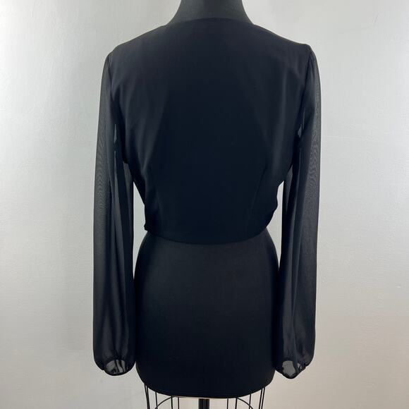 YUMI KIM It Takes Two Top Only Black Long Sheer Sleeves Cropped Tie Front Size M - Picture 4 of 8